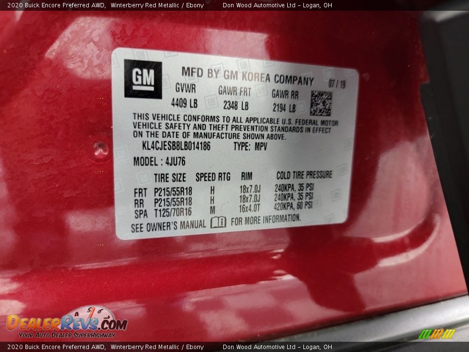 2020 Buick Encore Preferred AWD Winterberry Red Metallic / Ebony Photo #34