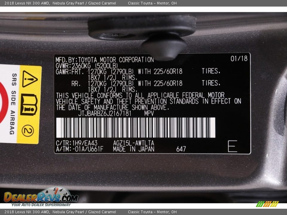 2018 Lexus NX 300 AWD Nebula Gray Pearl / Glazed Caramel Photo #22