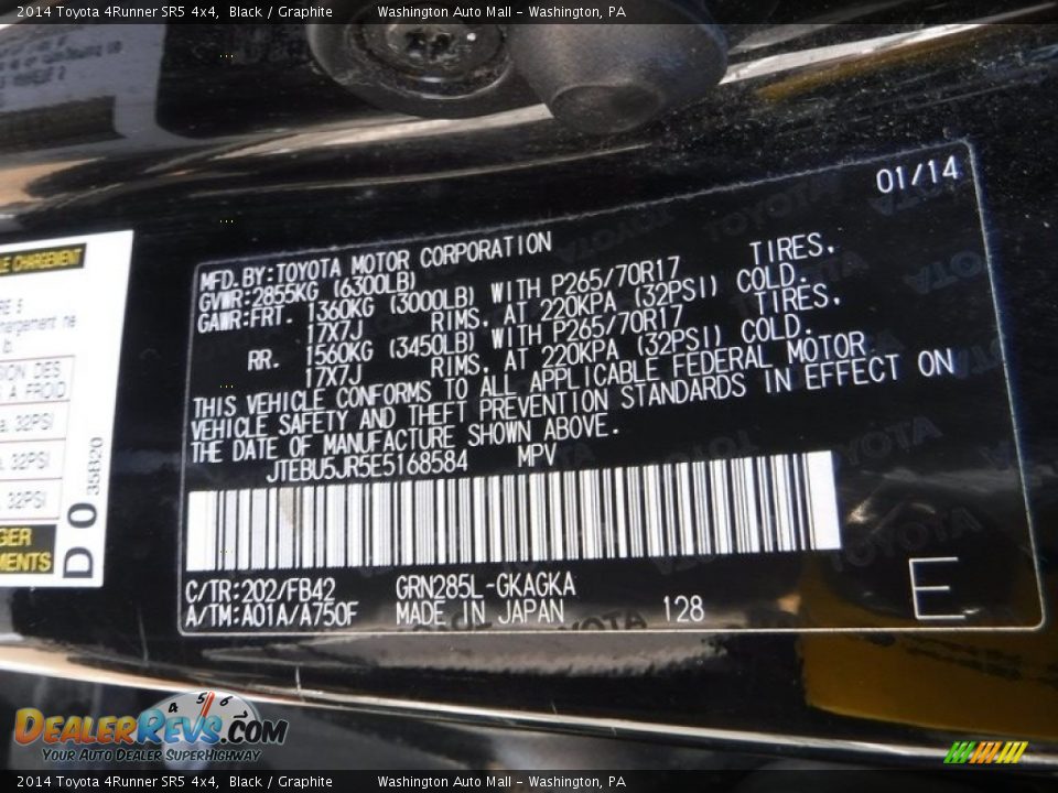 2014 Toyota 4Runner SR5 4x4 Black / Graphite Photo #28