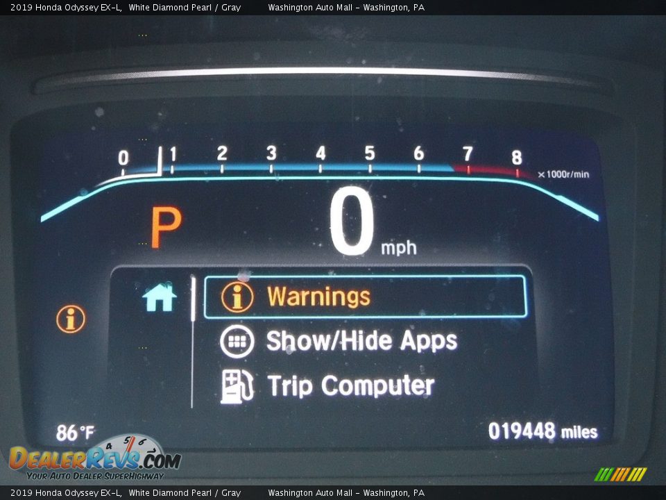 2019 Honda Odyssey EX-L White Diamond Pearl / Gray Photo #35