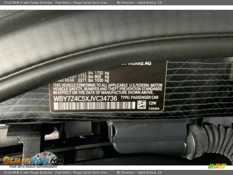 2018 BMW i3 with Range Extender Fluid Black / Mega Carum Spice Grey Photo #31