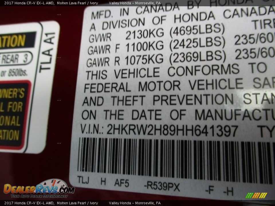 2017 Honda CR-V EX-L AWD Molten Lava Pearl / Ivory Photo #19