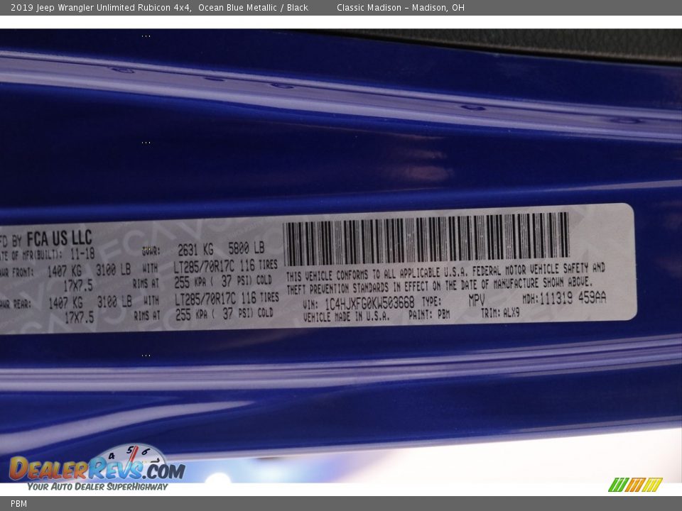 Jeep Color Code PBM Ocean Blue Metallic