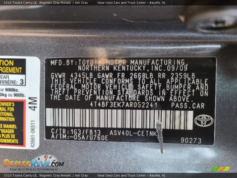 2010 Toyota Camry LE Magnetic Gray Metallic / Ash Gray Photo #26