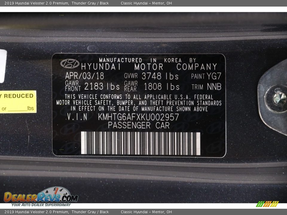 2019 Hyundai Veloster 2.0 Premium Thunder Gray / Black Photo #21