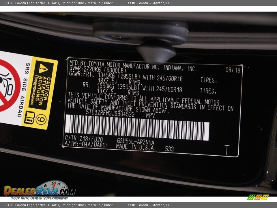 2018 Toyota Highlander LE AWD Midnight Black Metallic / Black Photo #21