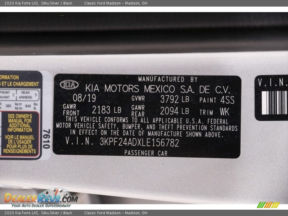 2020 Kia Forte LXS Silky Silver / Black Photo #19