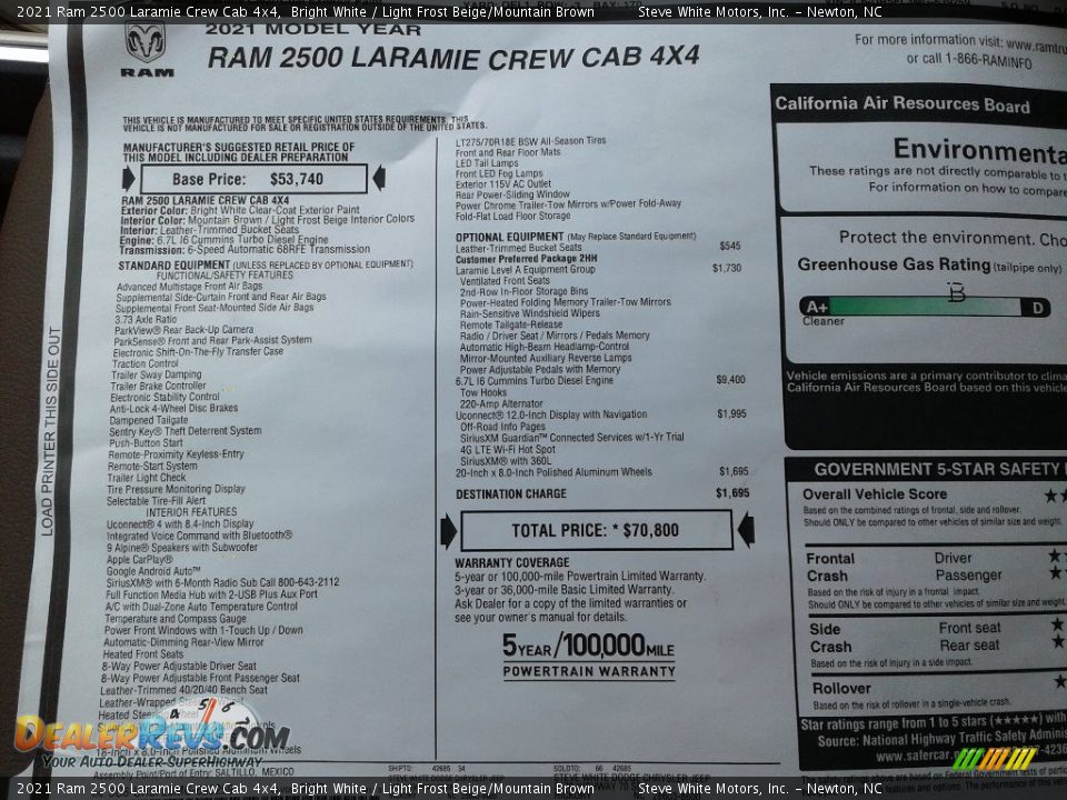 2021 Ram 2500 Laramie Crew Cab 4x4 Window Sticker Photo #33