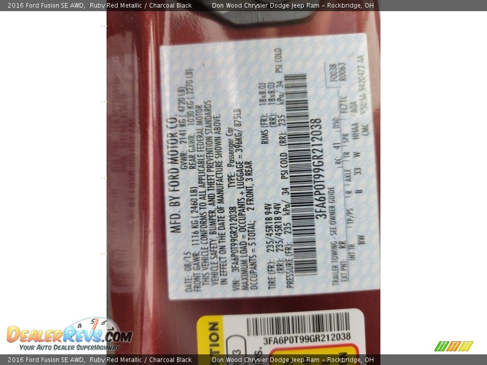 2016 Ford Fusion SE AWD Ruby Red Metallic / Charcoal Black Photo #30