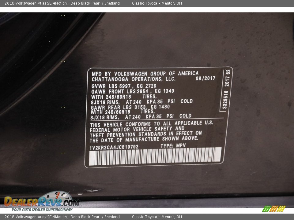 2018 Volkswagen Atlas SE 4Motion Deep Black Pearl / Shetland Photo #19