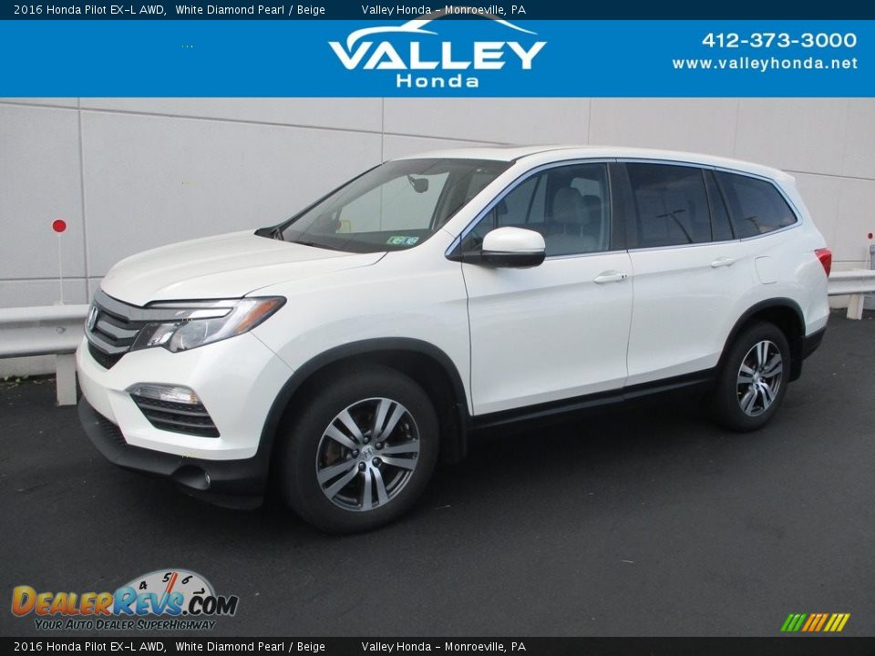 2016 Honda Pilot EX-L AWD White Diamond Pearl / Beige Photo #1