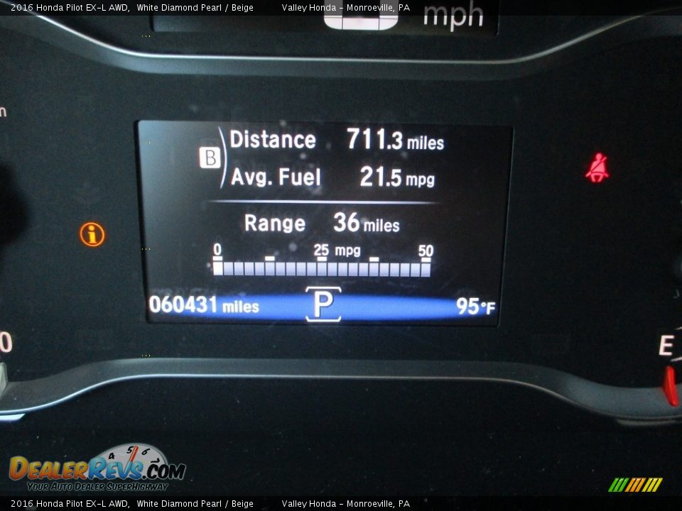 2016 Honda Pilot EX-L AWD White Diamond Pearl / Beige Photo #20