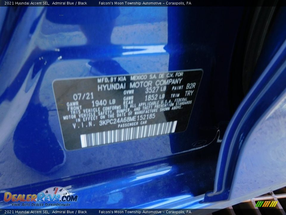 2021 Hyundai Accent SEL Admiral Blue / Black Photo #20