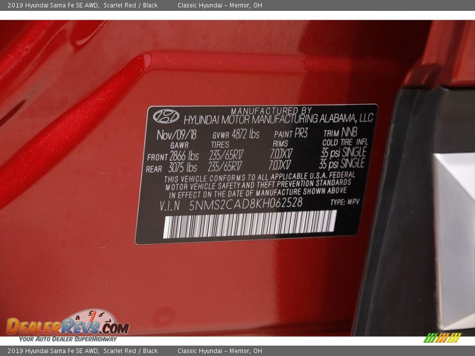 2019 Hyundai Santa Fe SE AWD Scarlet Red / Black Photo #19