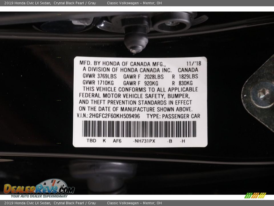 2019 Honda Civic LX Sedan Crystal Black Pearl / Gray Photo #18