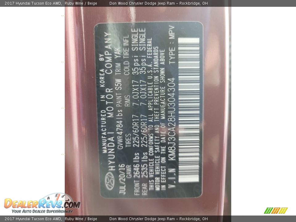 2017 Hyundai Tucson Eco AWD Ruby Wine / Beige Photo #31