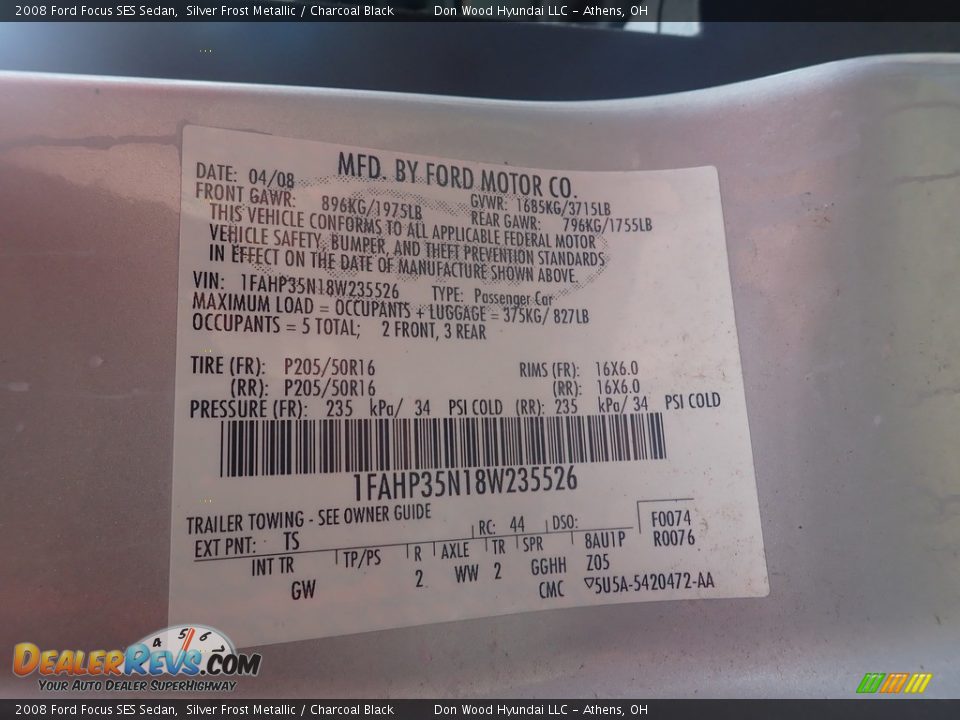 2008 Ford Focus SES Sedan Silver Frost Metallic / Charcoal Black Photo #14