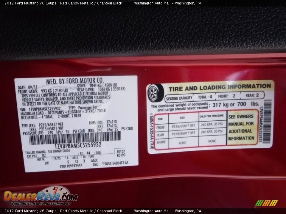 2012 Ford Mustang V6 Coupe Red Candy Metallic / Charcoal Black Photo #26