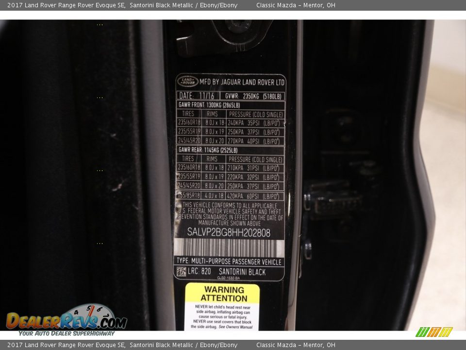2017 Land Rover Range Rover Evoque SE Santorini Black Metallic / Ebony/Ebony Photo #21