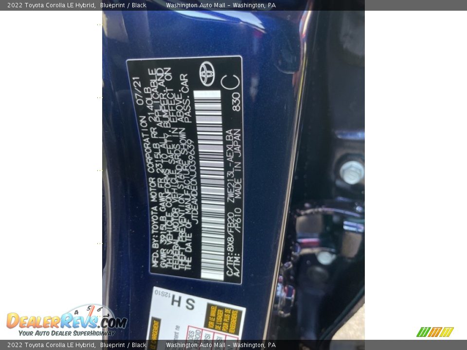 2022 Toyota Corolla LE Hybrid Blueprint / Black Photo #27