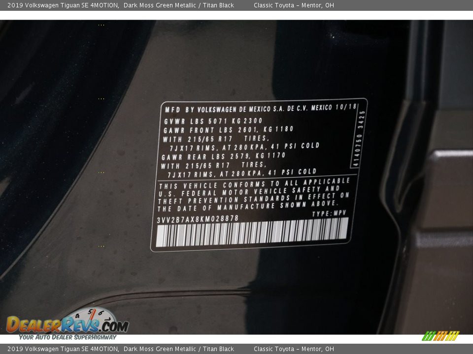 2019 Volkswagen Tiguan SE 4MOTION Dark Moss Green Metallic / Titan Black Photo #18