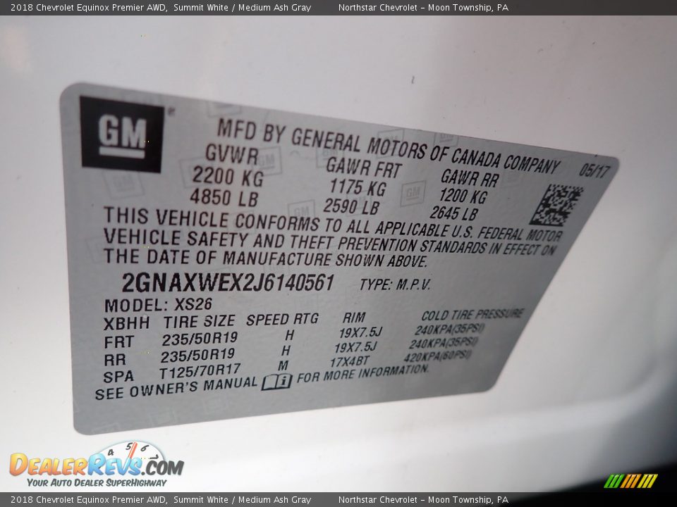 2018 Chevrolet Equinox Premier AWD Summit White / Medium Ash Gray Photo #28