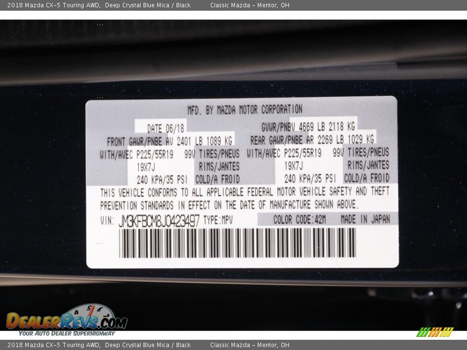 2018 Mazda CX-5 Touring AWD Deep Crystal Blue Mica / Black Photo #19