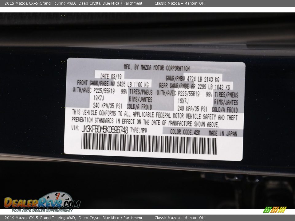 2019 Mazda CX-5 Grand Touring AWD Deep Crystal Blue Mica / Parchment Photo #20