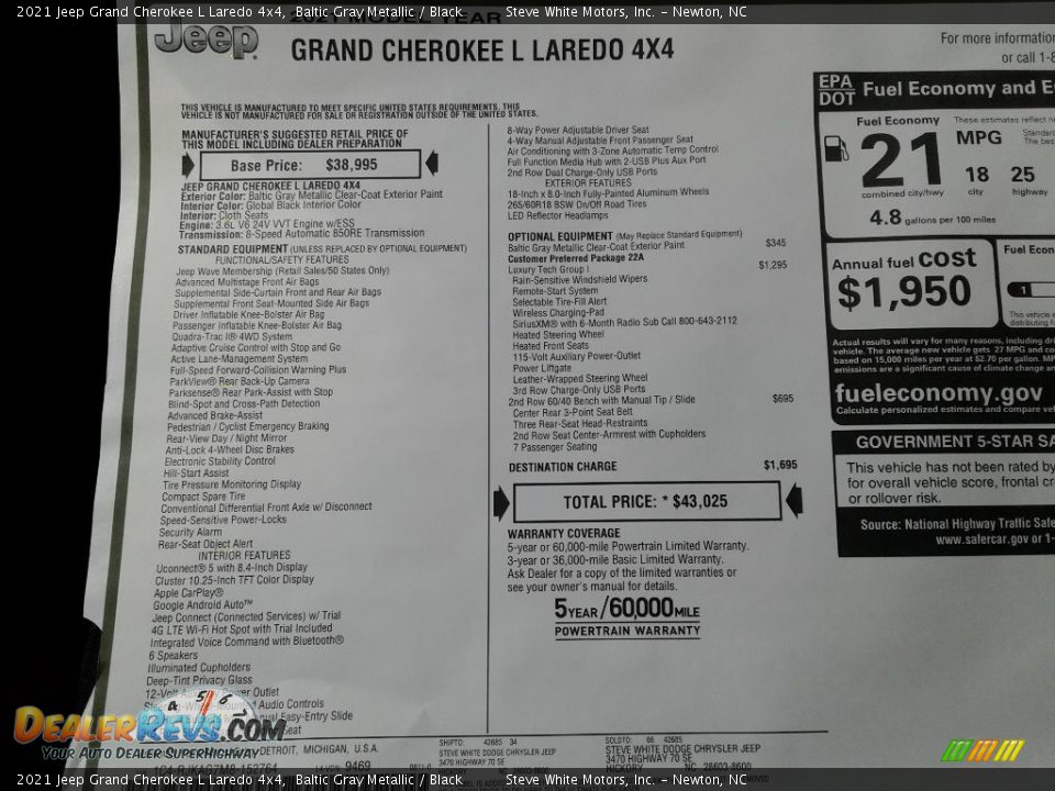 2021 Jeep Grand Cherokee L Laredo 4x4 Window Sticker Photo #29