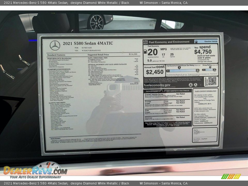 2021 Mercedes-Benz S 580 4Matic Sedan Window Sticker Photo #13