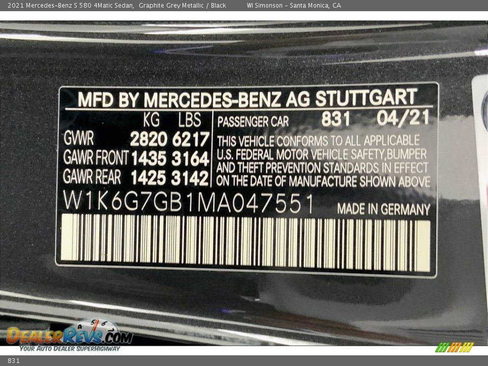 Mercedes-Benz Color Code 831 Graphite Grey Metallic