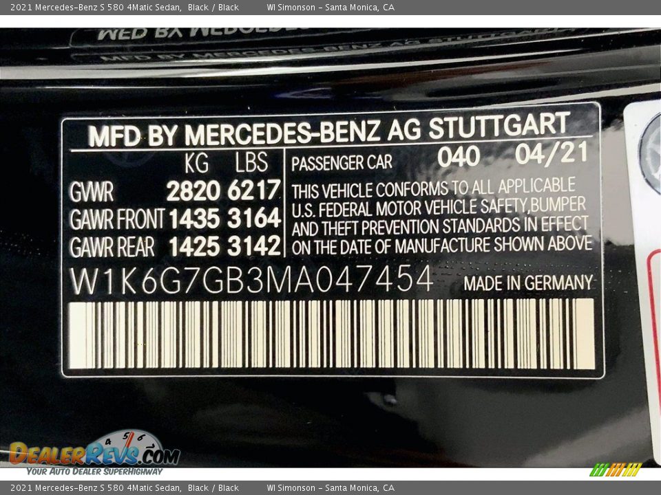 2021 Mercedes-Benz S 580 4Matic Sedan Black / Black Photo #11