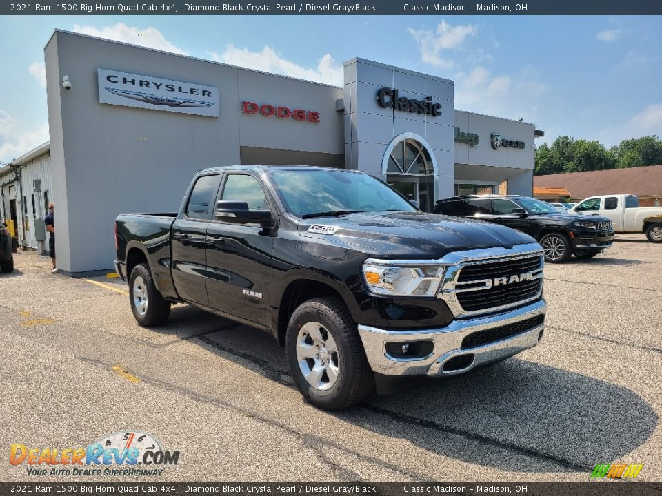 2021 Ram 1500 Big Horn Quad Cab 4x4 Diamond Black Crystal Pearl / Diesel Gray/Black Photo #1
