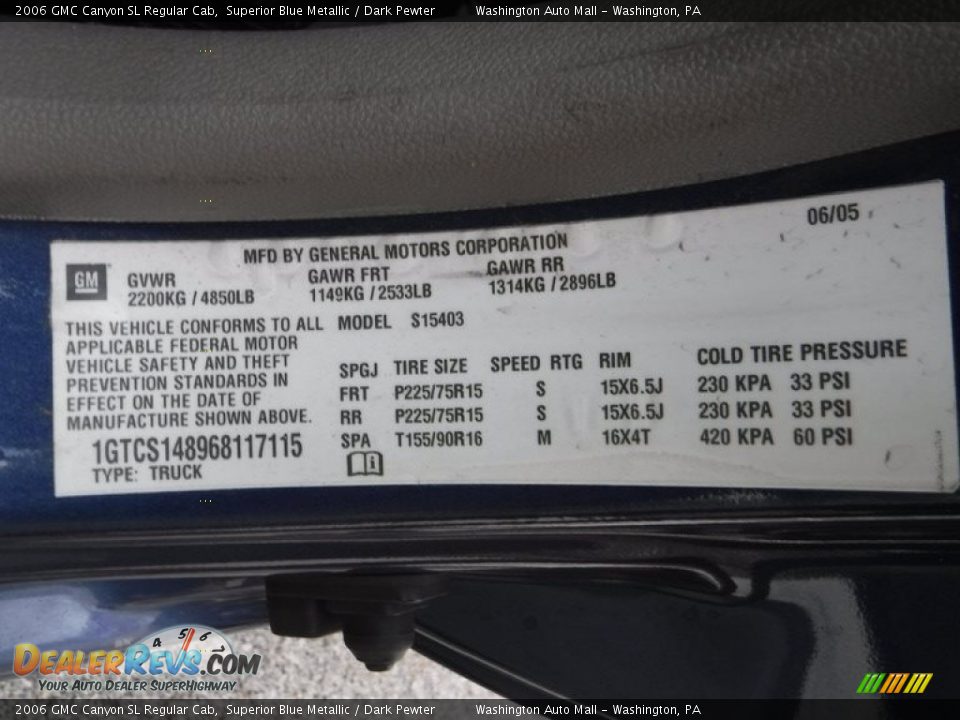 2006 GMC Canyon SL Regular Cab Superior Blue Metallic / Dark Pewter Photo #24