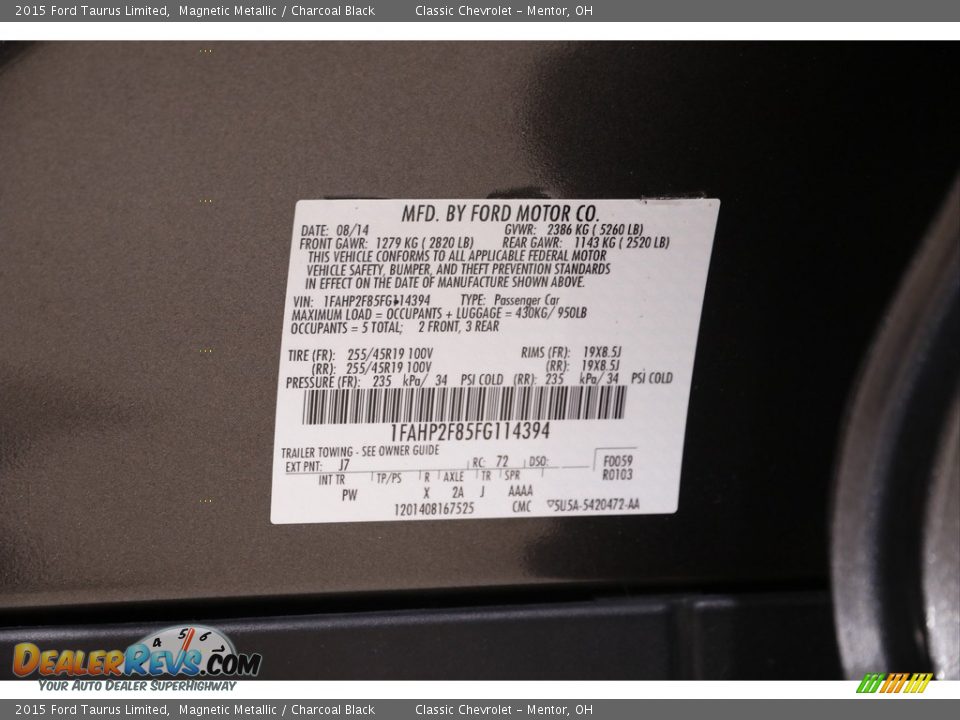 2015 Ford Taurus Limited Magnetic Metallic / Charcoal Black Photo #19