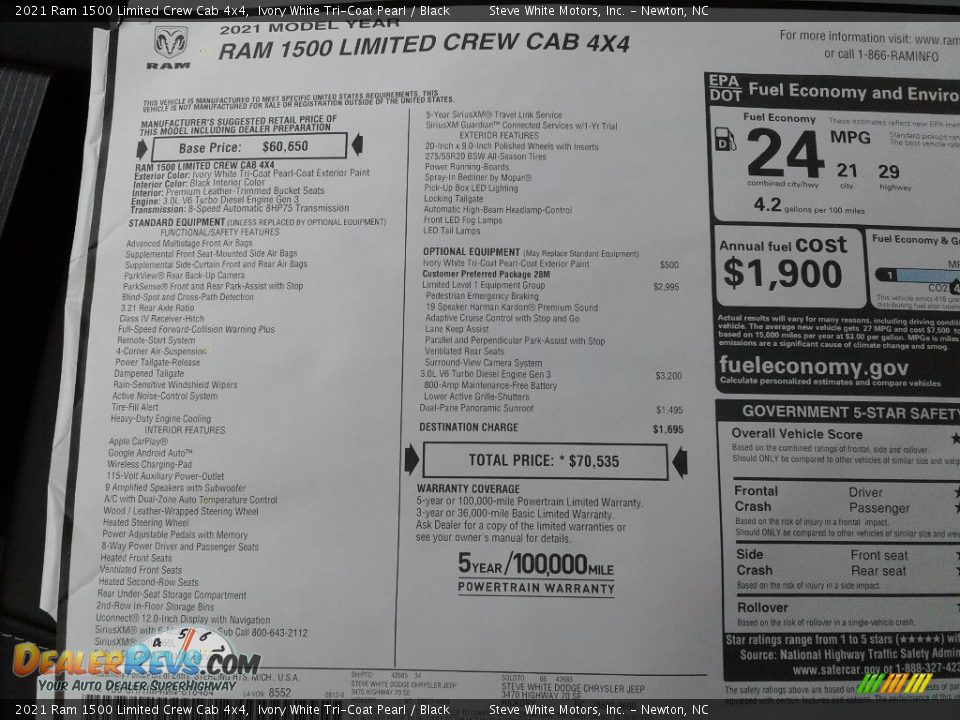 2021 Ram 1500 Limited Crew Cab 4x4 Window Sticker Photo #36