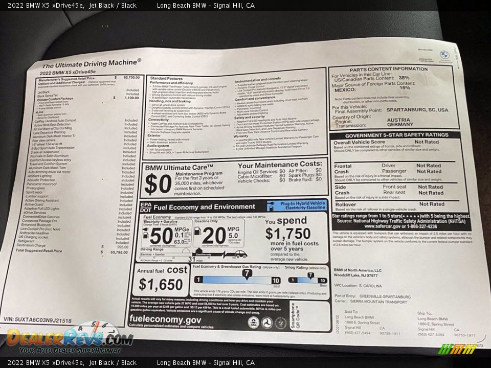 2022 BMW X5 xDrive45e Window Sticker Photo #25