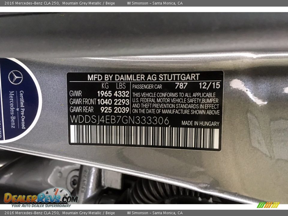 2016 Mercedes-Benz CLA 250 Mountain Grey Metallic / Beige Photo #25