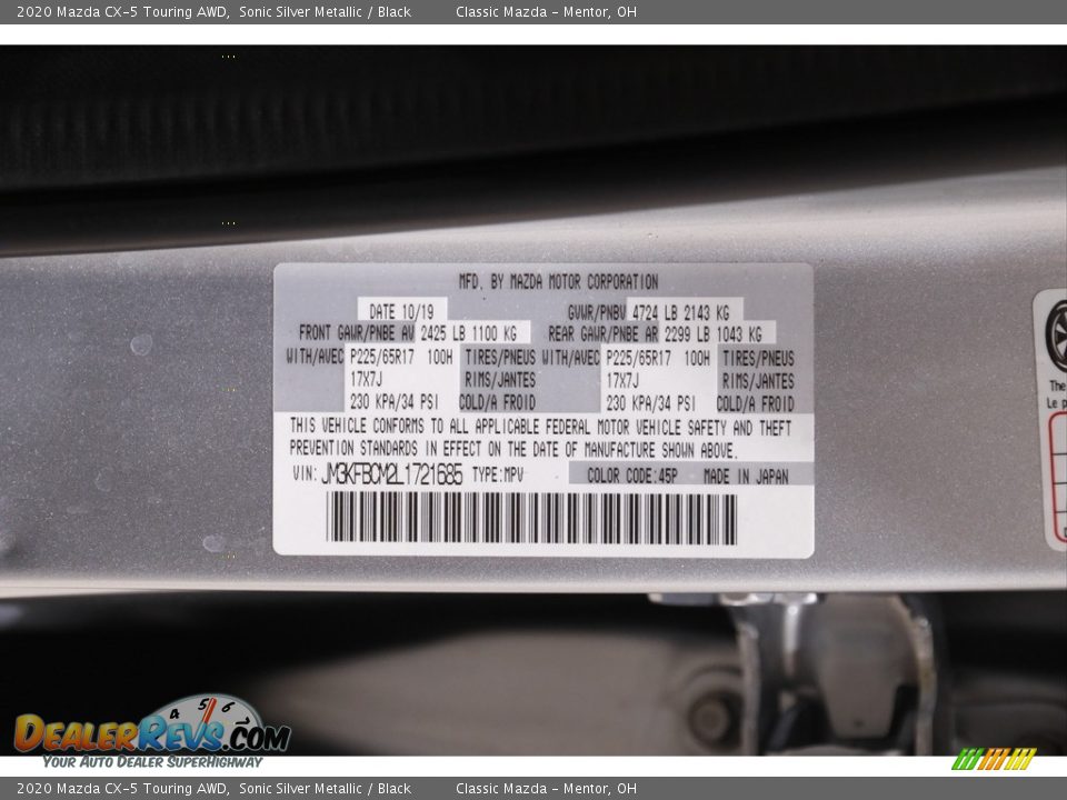 2020 Mazda CX-5 Touring AWD Sonic Silver Metallic / Black Photo #18