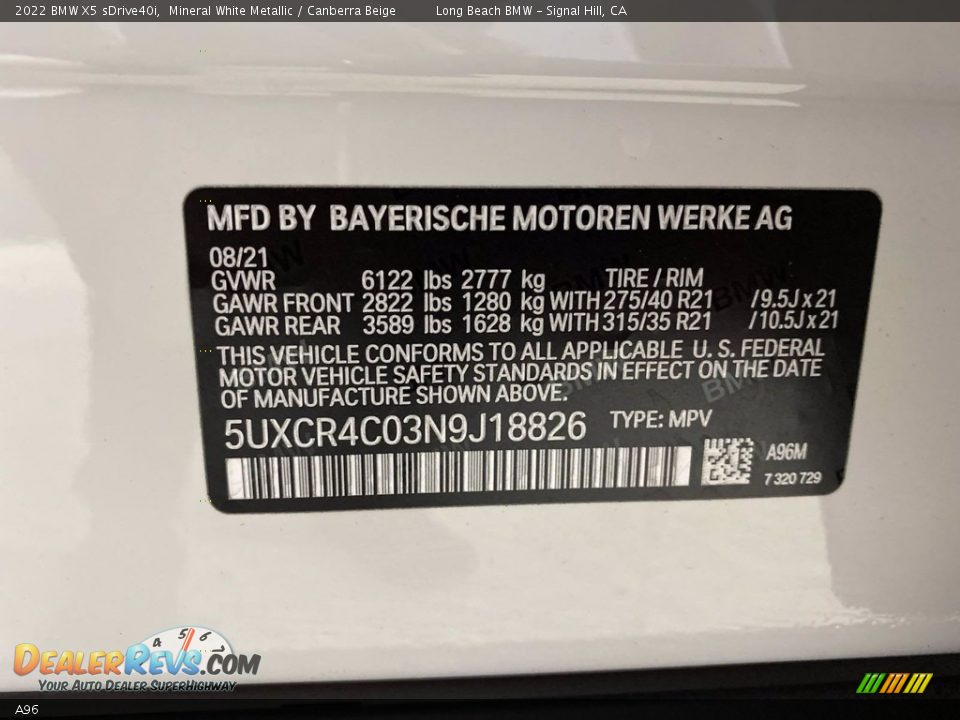 BMW Color Code A96 Mineral White Metallic