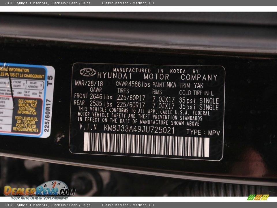 2018 Hyundai Tucson SEL Black Noir Pearl / Beige Photo #21