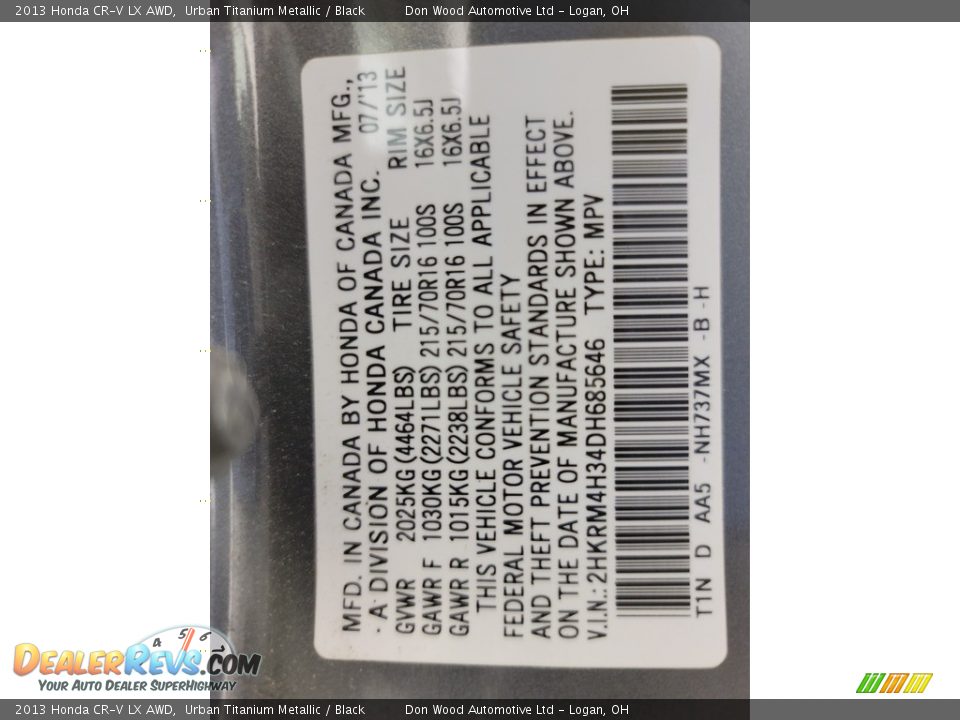 2013 Honda CR-V LX AWD Urban Titanium Metallic / Black Photo #30