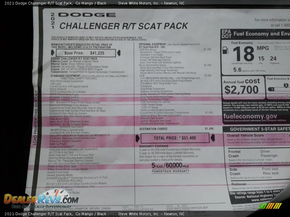 2021 Dodge Challenger R/T Scat Pack Window Sticker Photo #27