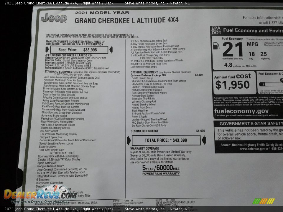 2021 Jeep Grand Cherokee L Altitude 4x4 Window Sticker Photo #30