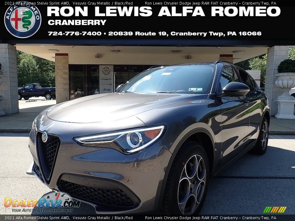 2021 Alfa Romeo Stelvio Sprint AWD Vesuvio Gray Metallic / Black/Red Photo #1