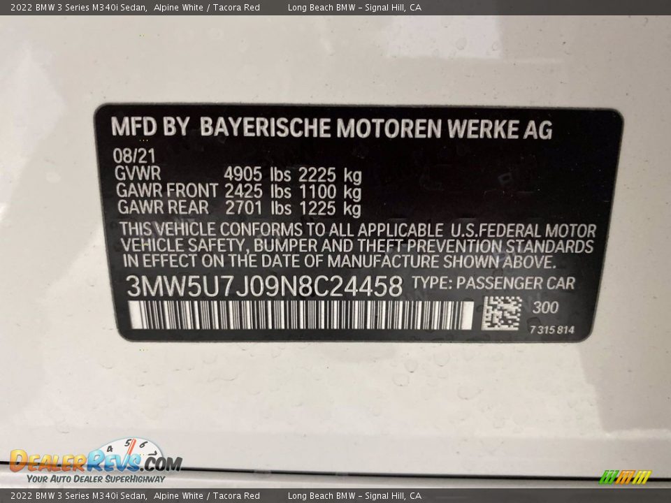 2022 BMW 3 Series M340i Sedan Alpine White / Tacora Red Photo #26