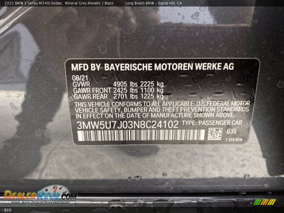 BMW Color Code B39 Mineral Grey Metallic