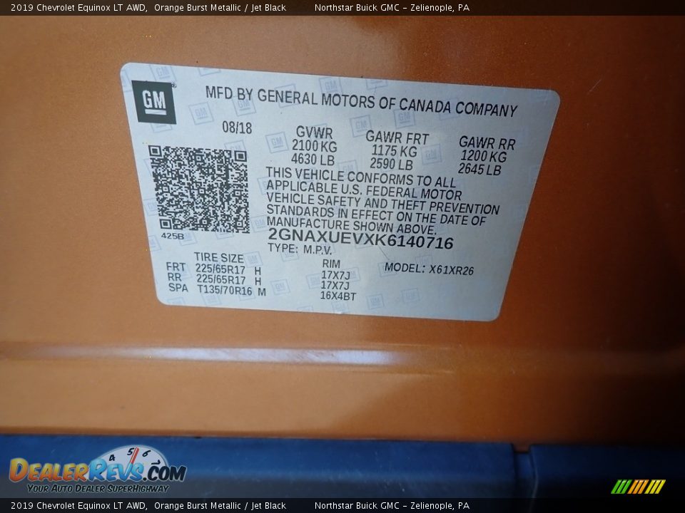 2019 Chevrolet Equinox LT AWD Orange Burst Metallic / Jet Black Photo #16