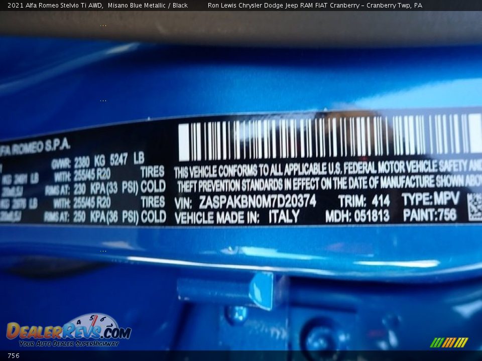 Alfa Romeo Color Code 756 Misano Blue Metallic