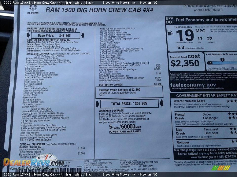 2021 Ram 1500 Big Horn Crew Cab 4x4 Bright White / Black Photo #30